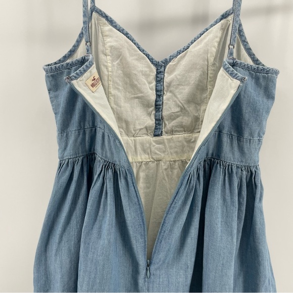 Hollister A-Line Dress Blue Geometric Embroidered 100% Cotton Juniors 7 - Picture 6 of 8